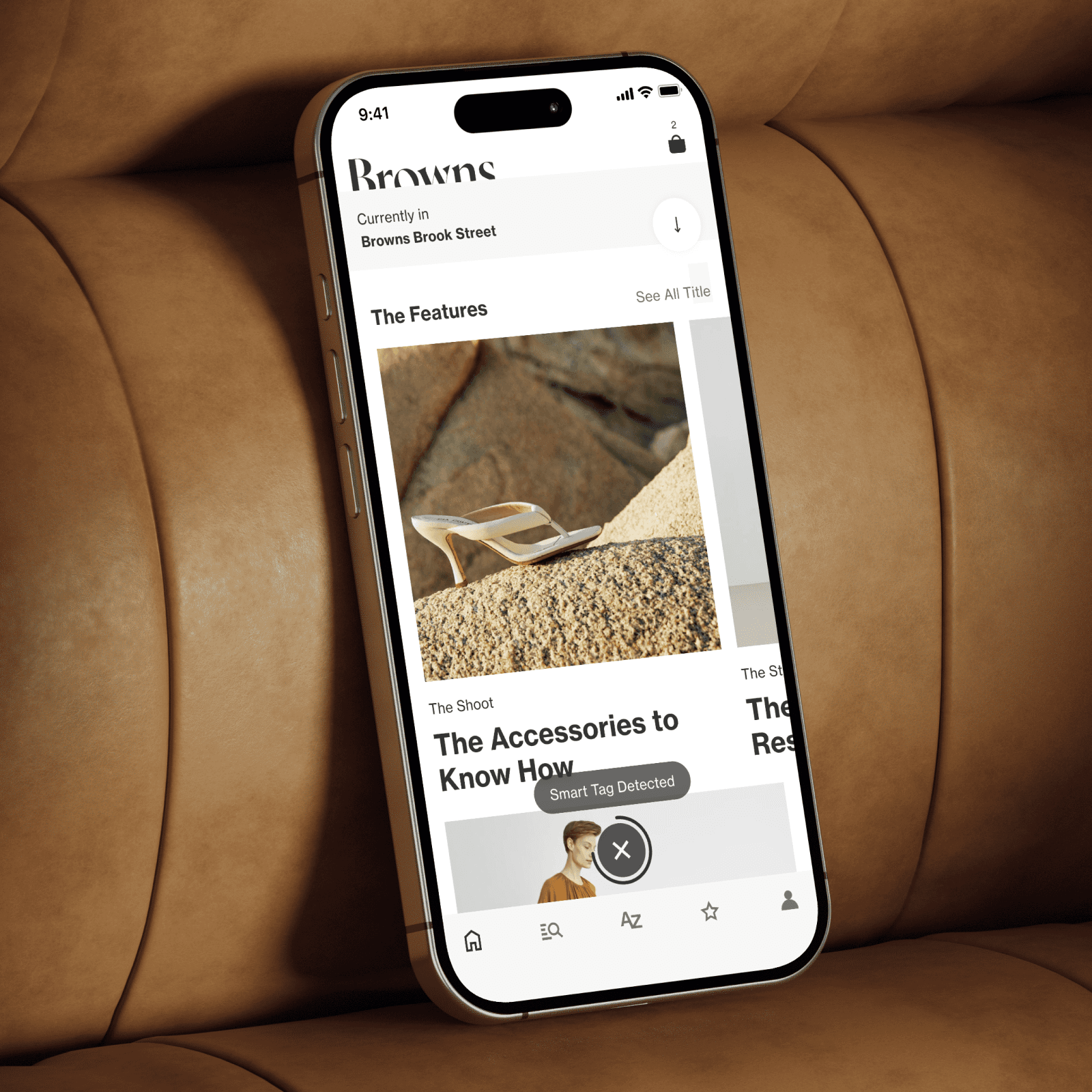 App interface displaying the in-store mode active and a smart tag being detected.