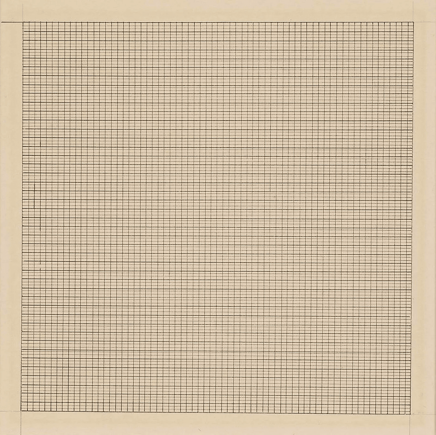 A reproduction of a painting by Agnés Martin (1965), Untitled. © Estate of Agnes Martin / Artists Rights Society (ARS), New York
